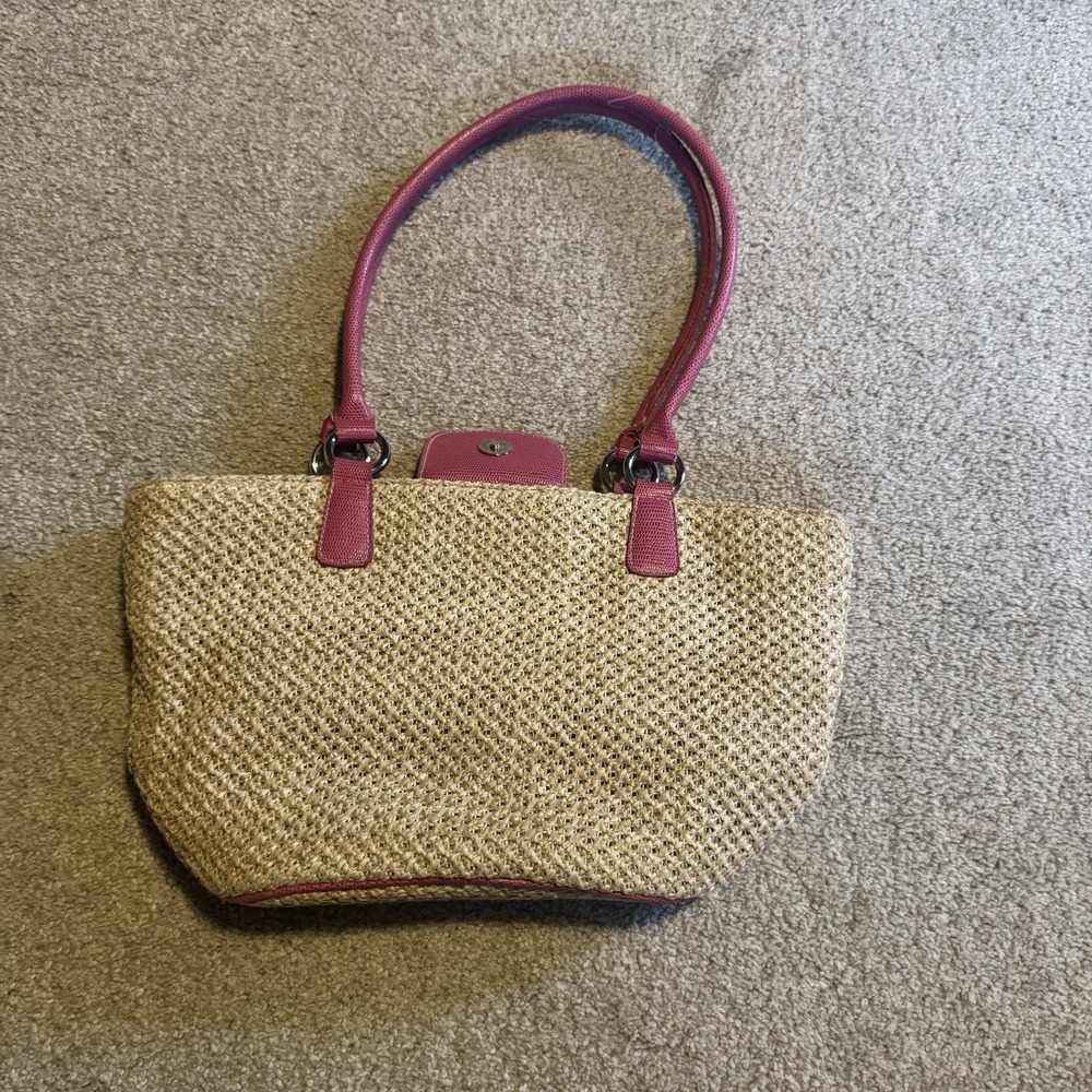Rosetti Natural & Pink Woven Satchel Top Handle, Zip/Magnetic, Lined - Picture 2 of 7